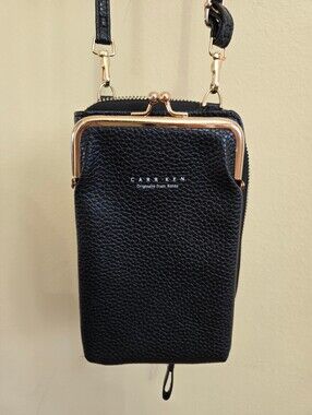 Black Crossbody Phone Bag with Gold Frame